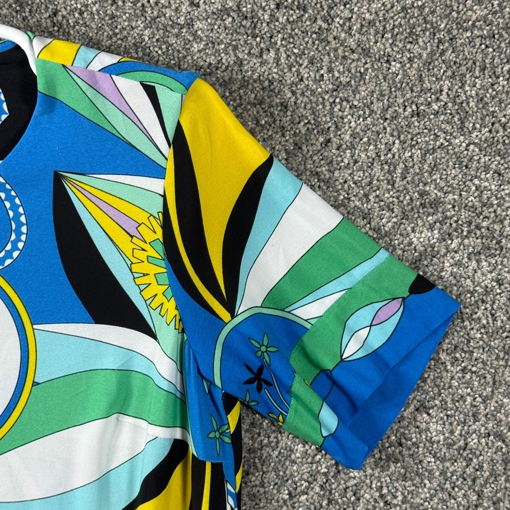 Donna Morgan Womens Blue Yellow Psychedelic Print Jersey Shift Dress Size 10 - Picture 9 of 14